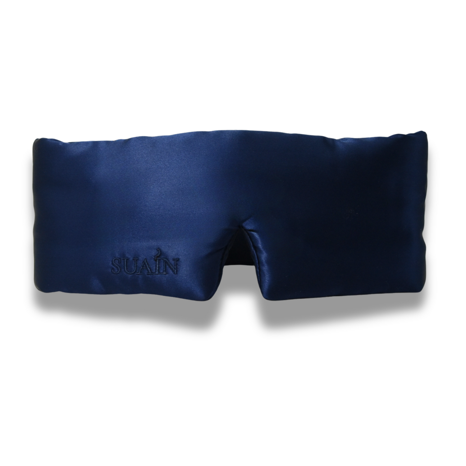 Suain Navy Silk Sleep Mask Resting on Suain Gift Box