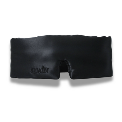 Luxury black silk sleep mask detail shot – Suain Sleep