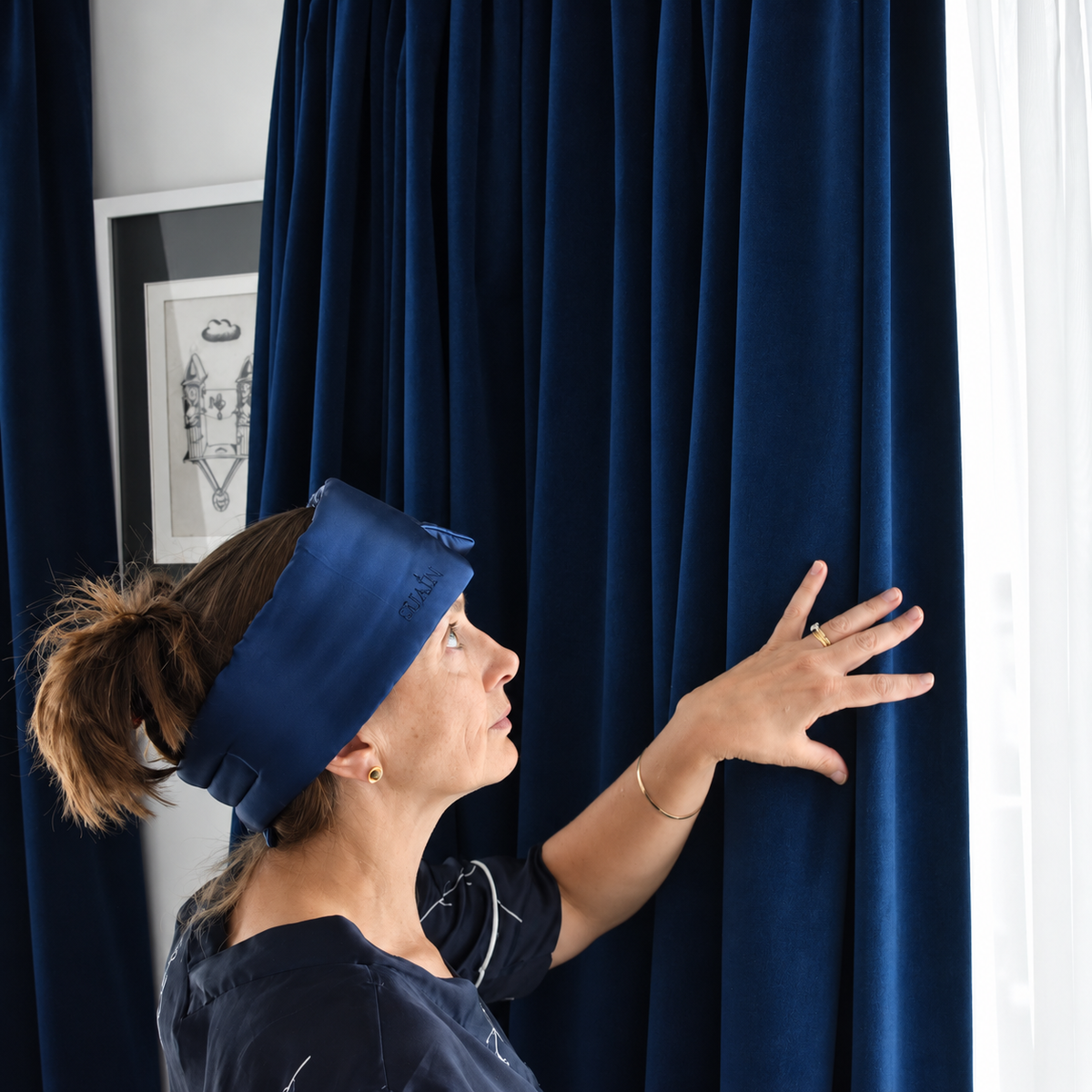 Organic Mulberry Silk Sleep Mask in Deep Blue, image 2