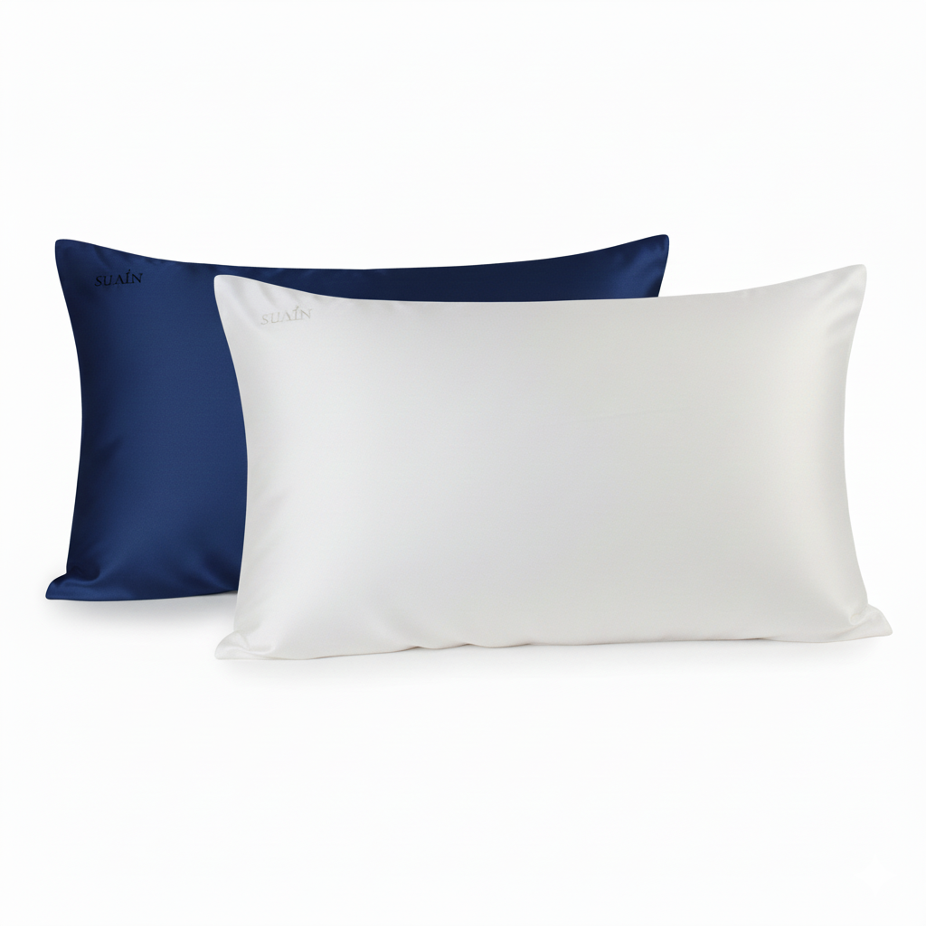 White and Deep Blue Silk Pillowcase