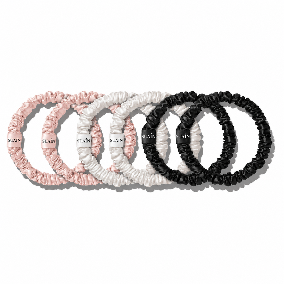 Six silk skinny scrunchies