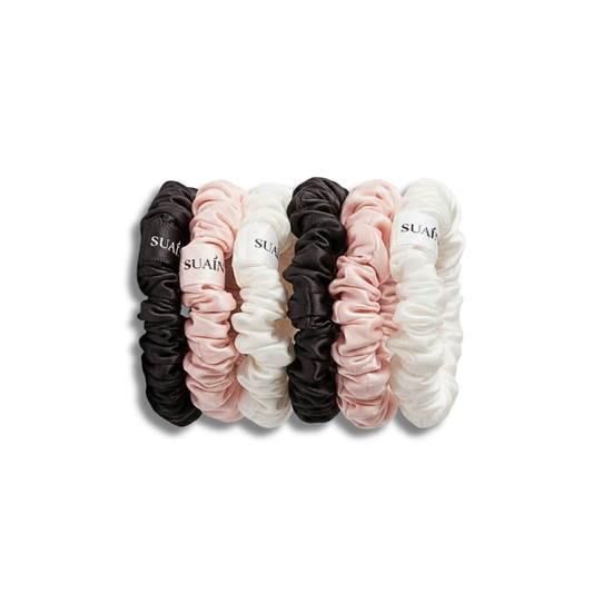 Organic Mulberry Silk Skinny Scrunchies | Six Pack