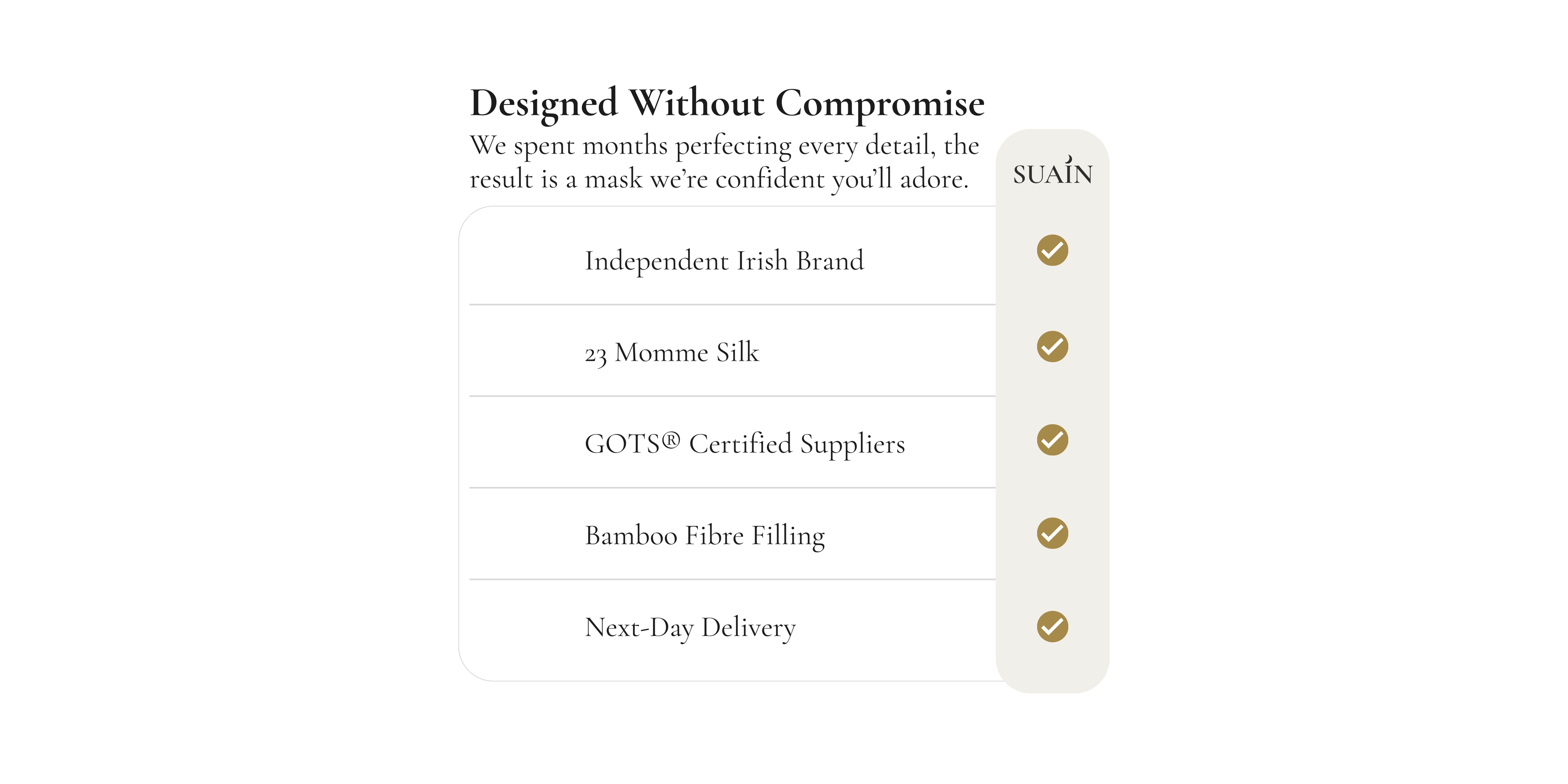 Table showing benefits of Suain Sleep mulberry silk sleep mask for skin and sleep – Suain Sleep”