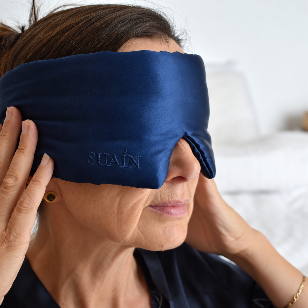 Organic Mulberry Silk Sleep Mask in Deep Blue, image 1