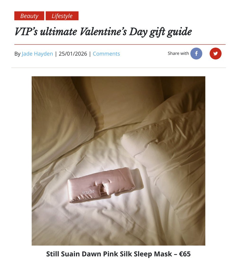 VIP Valentine's Day gift guide featuring the Still Suain Dawn Pink silk sleep mask, January 2026